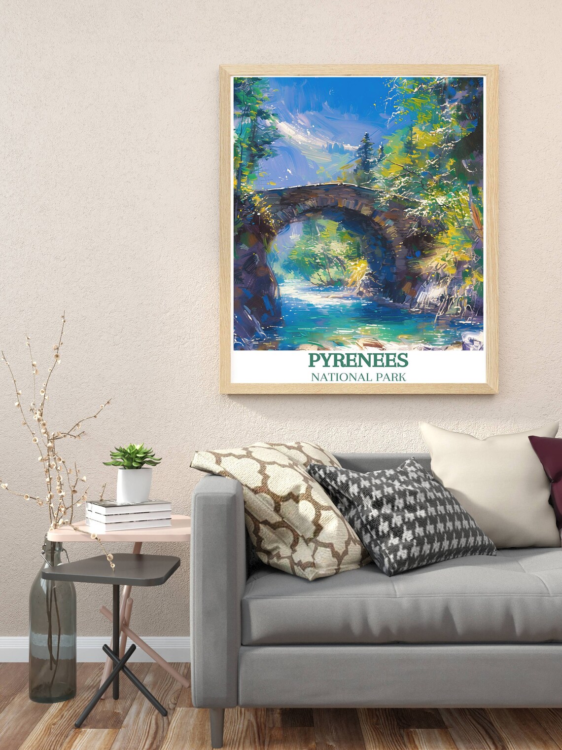 Pyrenees National Park Old Stone Arch Bridge Turquoise River Poster - Image 3