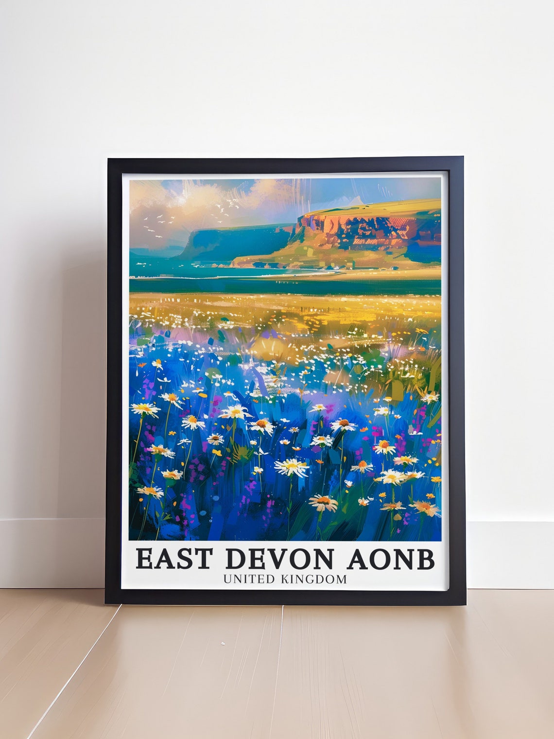 East Devon AONB Wildflower Meadow Red Cliffs Coast Art Poster - Image 4