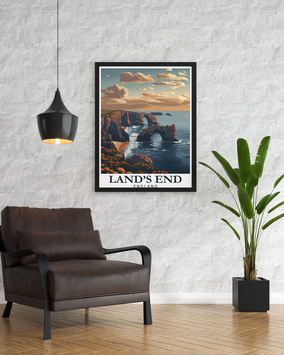 Land's End England Golden Sunset Over Sea Arches Travel Poster - Image 3