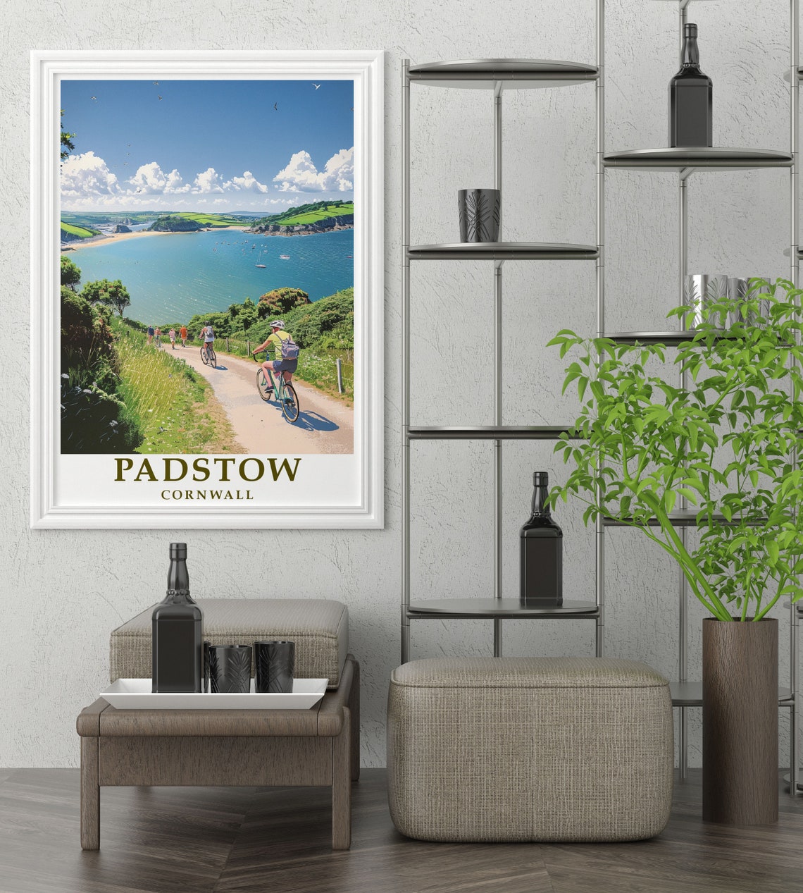 Padstow Cornwall Camel Trail Cyclists Above the Estuary Poster - Image 3