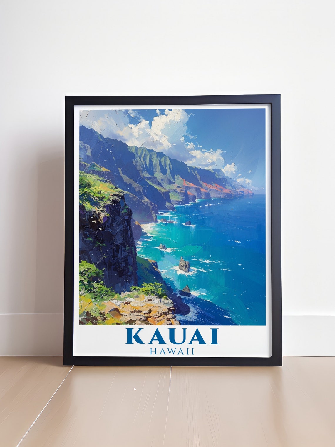 Kauai Hawaii Na Pali Coast Cliffs Impressionistic Ocean Art Poster - Image 4