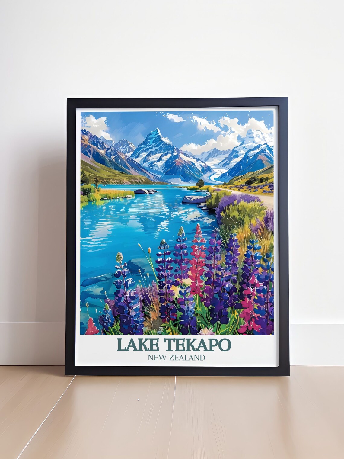 Lake Tekapo New Zealand Turquoise Lake With Purple Lupins Poster - Image 4
