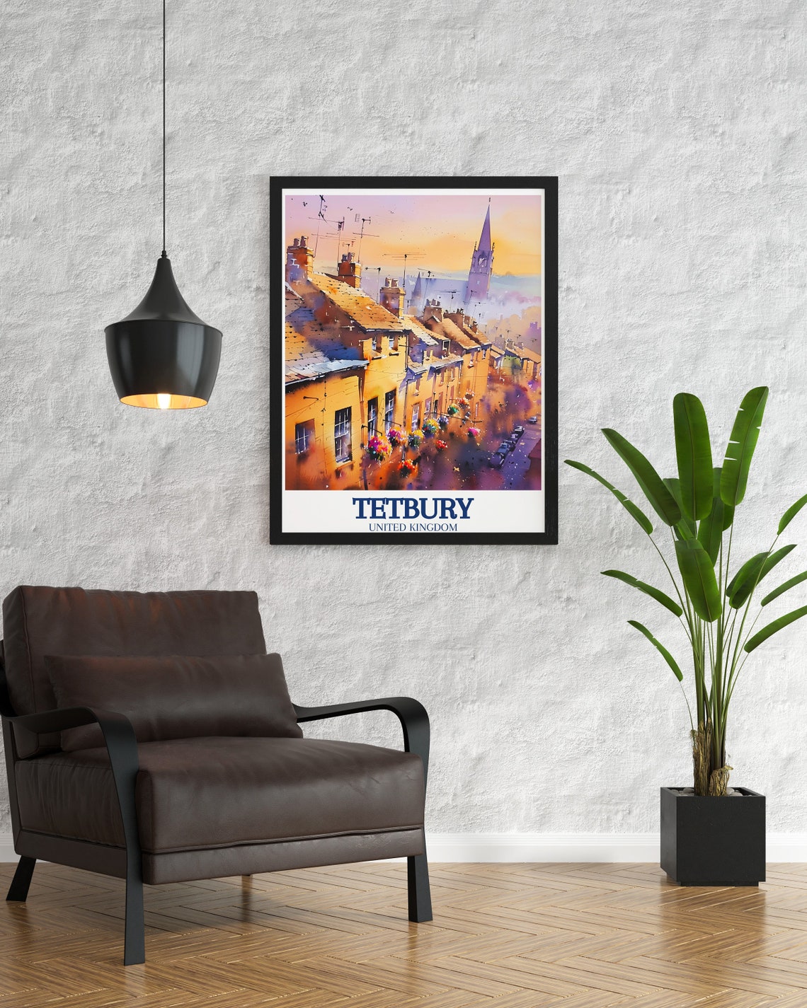Tetbury Sunset Rooftops Watercolor Cotswold Village England Poster - Image 2