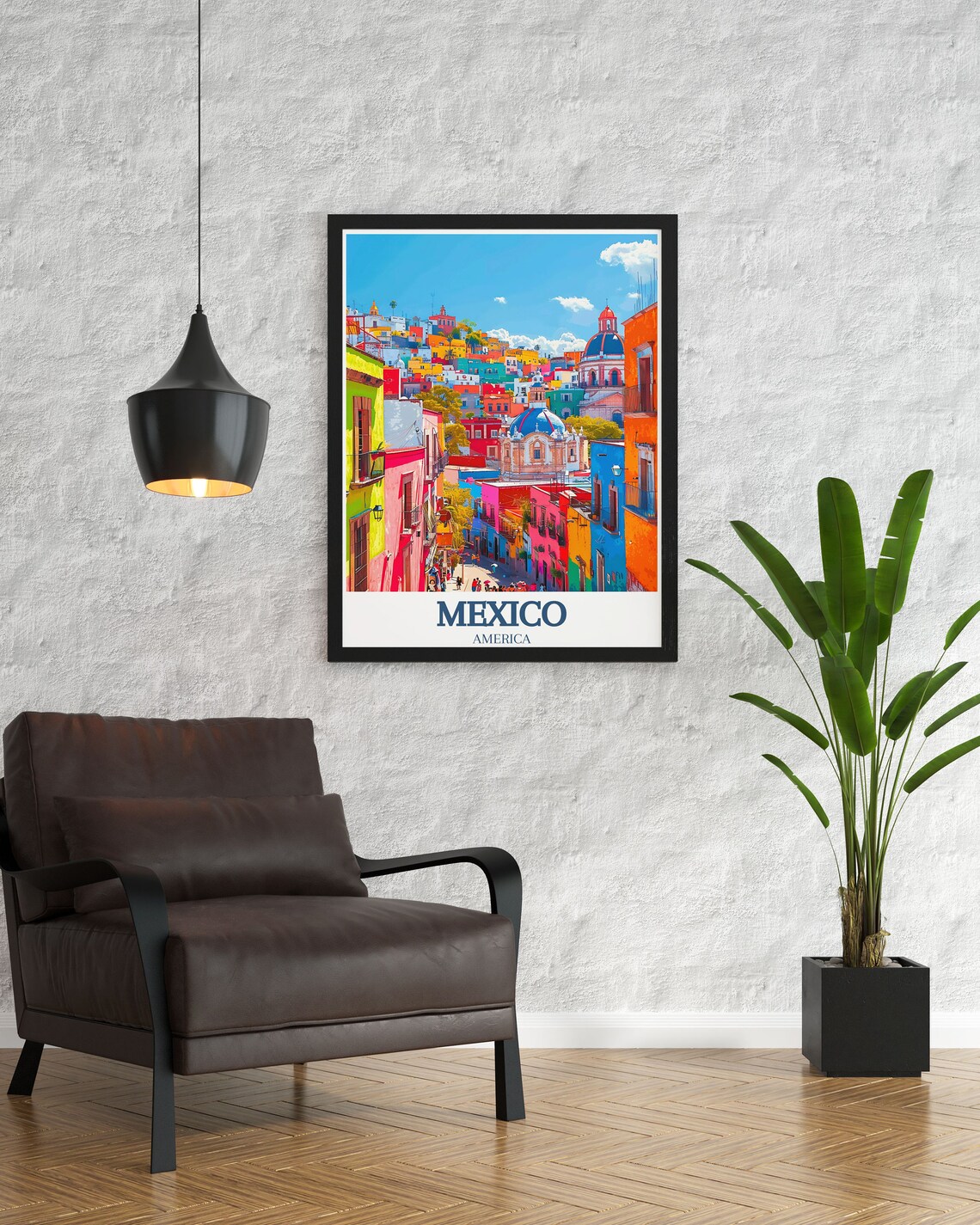 Brightly Painted Colonial Hillside Town Churches Mexico Poster - Image 2