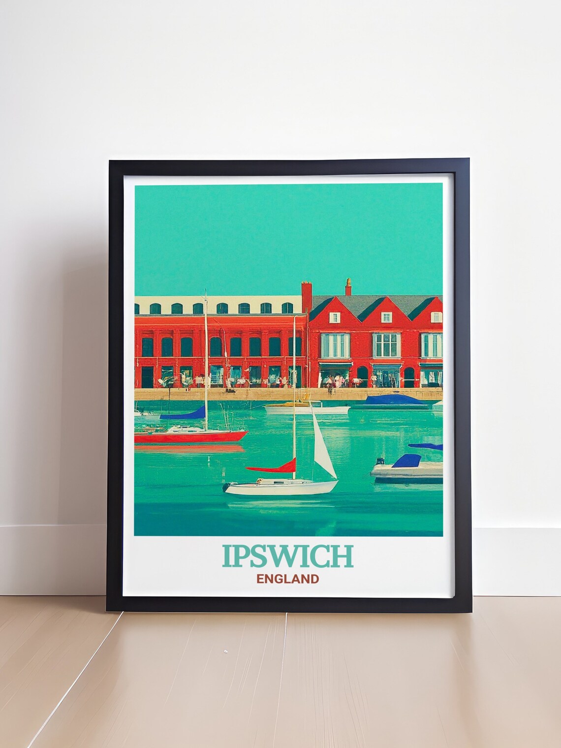 Ipswich Waterfront Harbor Sailboats Retro England Travel Poster - Image 4