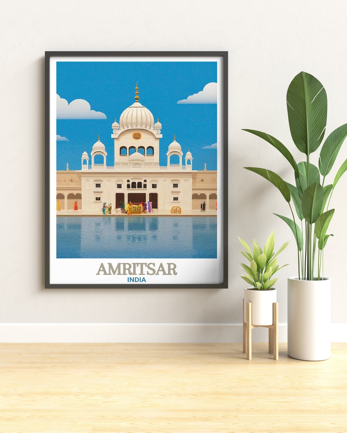 Amritsar White Temple Golden Dome Sacred Waterfront India Poster - Image 2