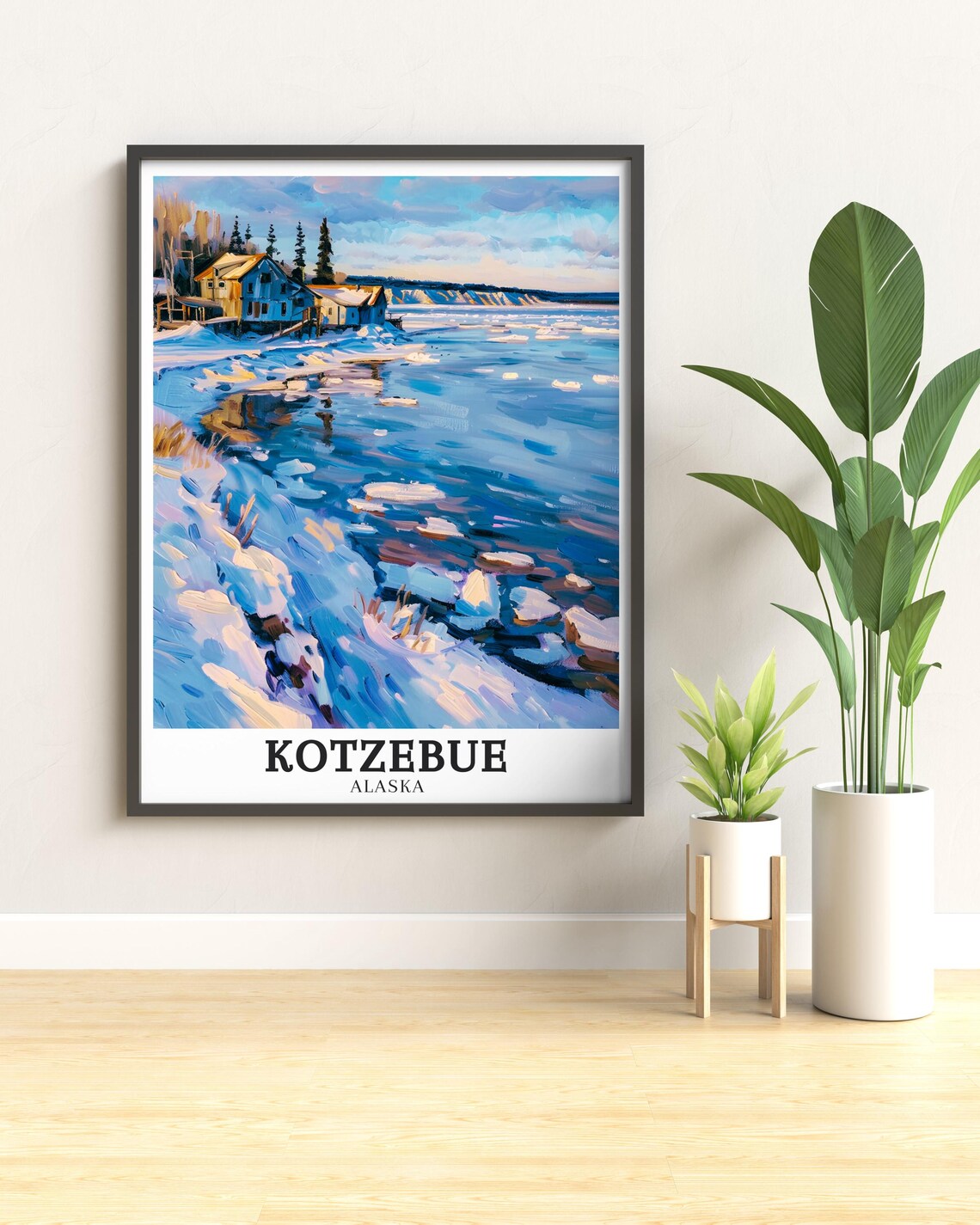 Kotzebue Alaska Frozen Shoreline Icy Harbor Cabins Winter Art Poster - Image 3