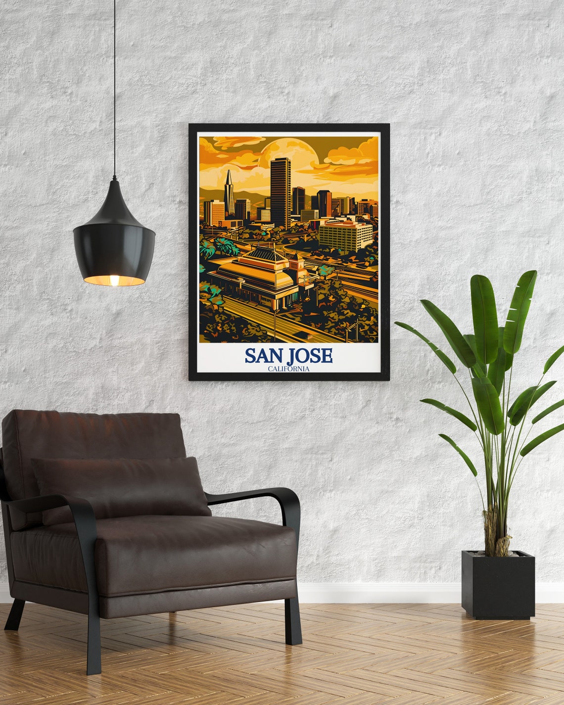 San Jose California Downtown Skyline at Golden Sunset Retro Poster - Image 2