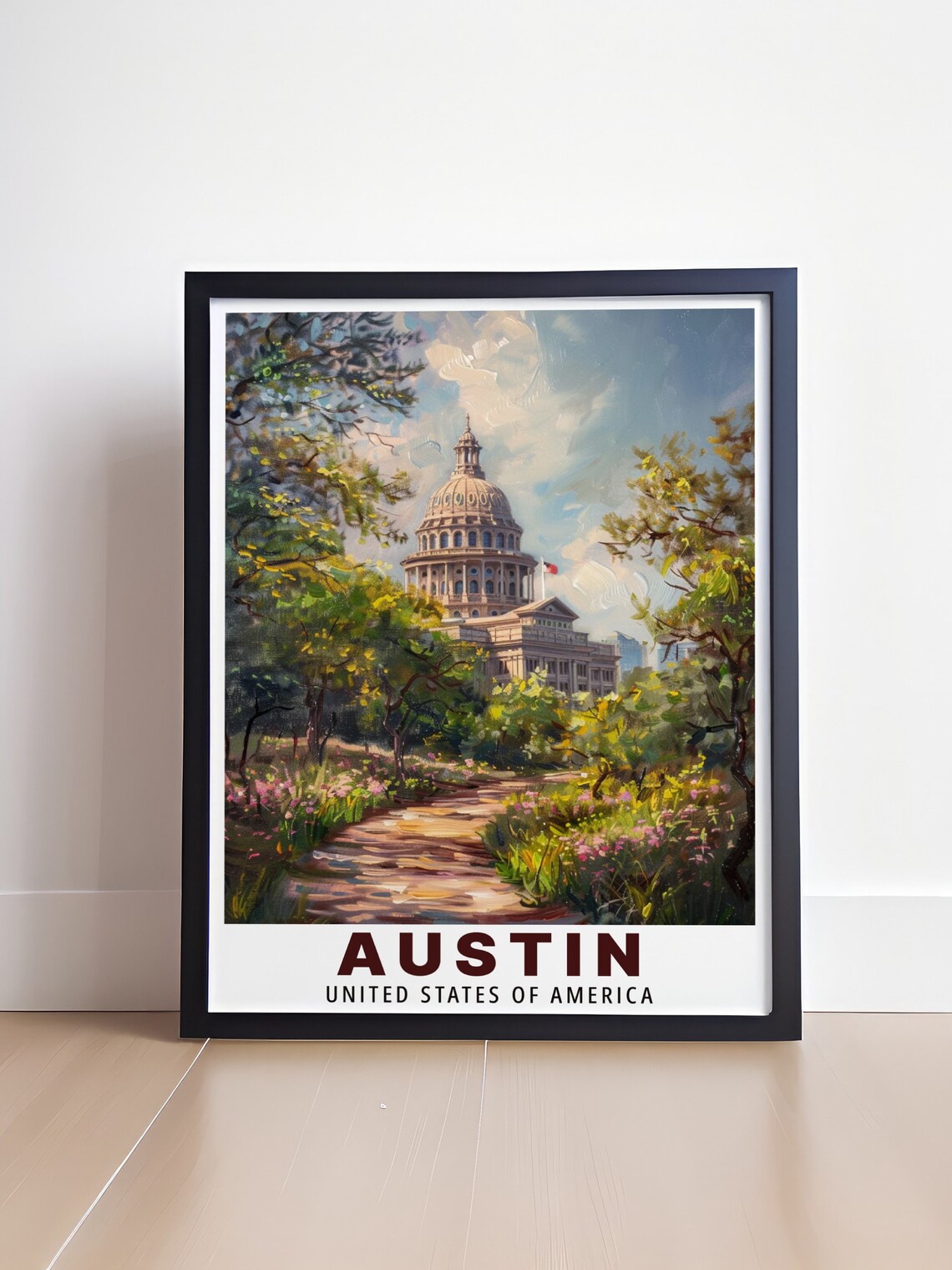 Austin Texas State Capitol Vintage Painting City Travel Poster - Image 4