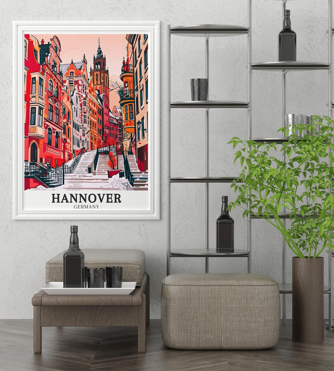 Hannover Germany Old Town Winter Street Snow Covered Steps Art Poster - Image 2
