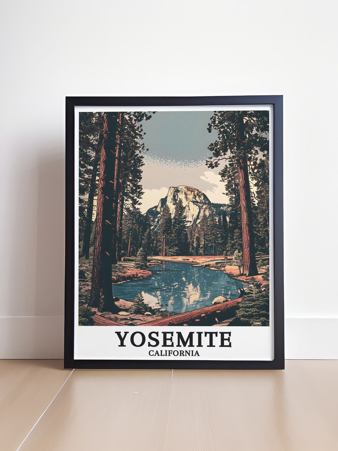 Yosemite Half Dome Viewed Through Sunlit Towering Pines River Poster - Image 4