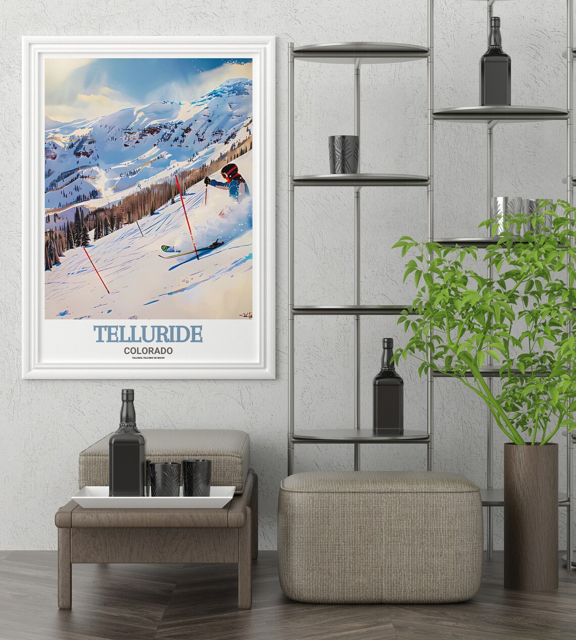 Telluride Colorado Ski Resort Downhill Racer Action Scene Poster - Image 3