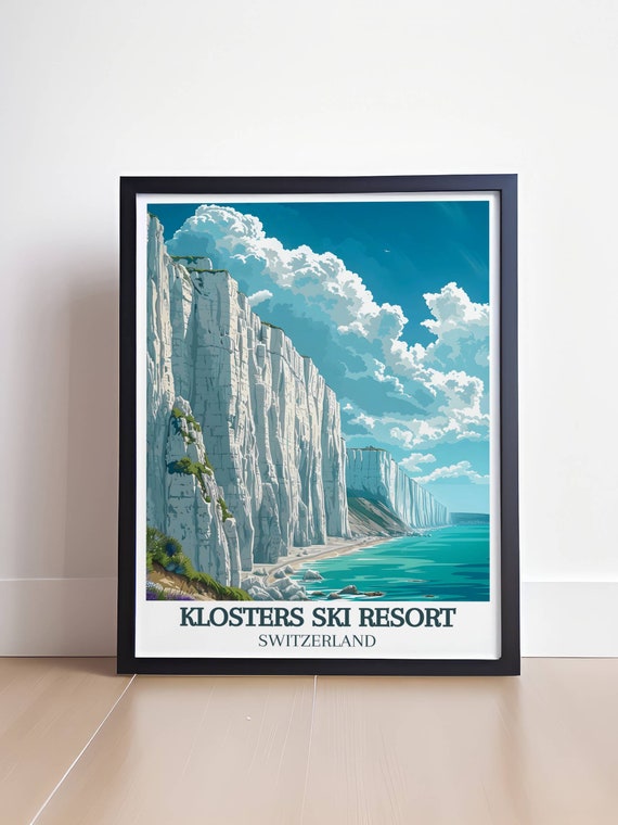Klosters Ski Resort Poster White Cliffs Of Dover Art Retro Ski Resort Posters And Ski Lift Wall Art White Cliffs Of Dover Prints