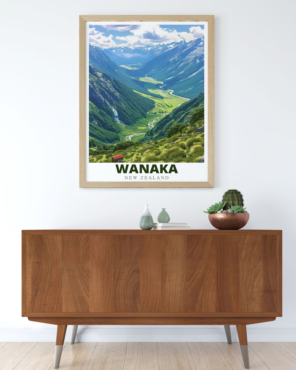 Wanaka New Zealand Green Valley With Red Hut Vista Travel Poster - Image 3