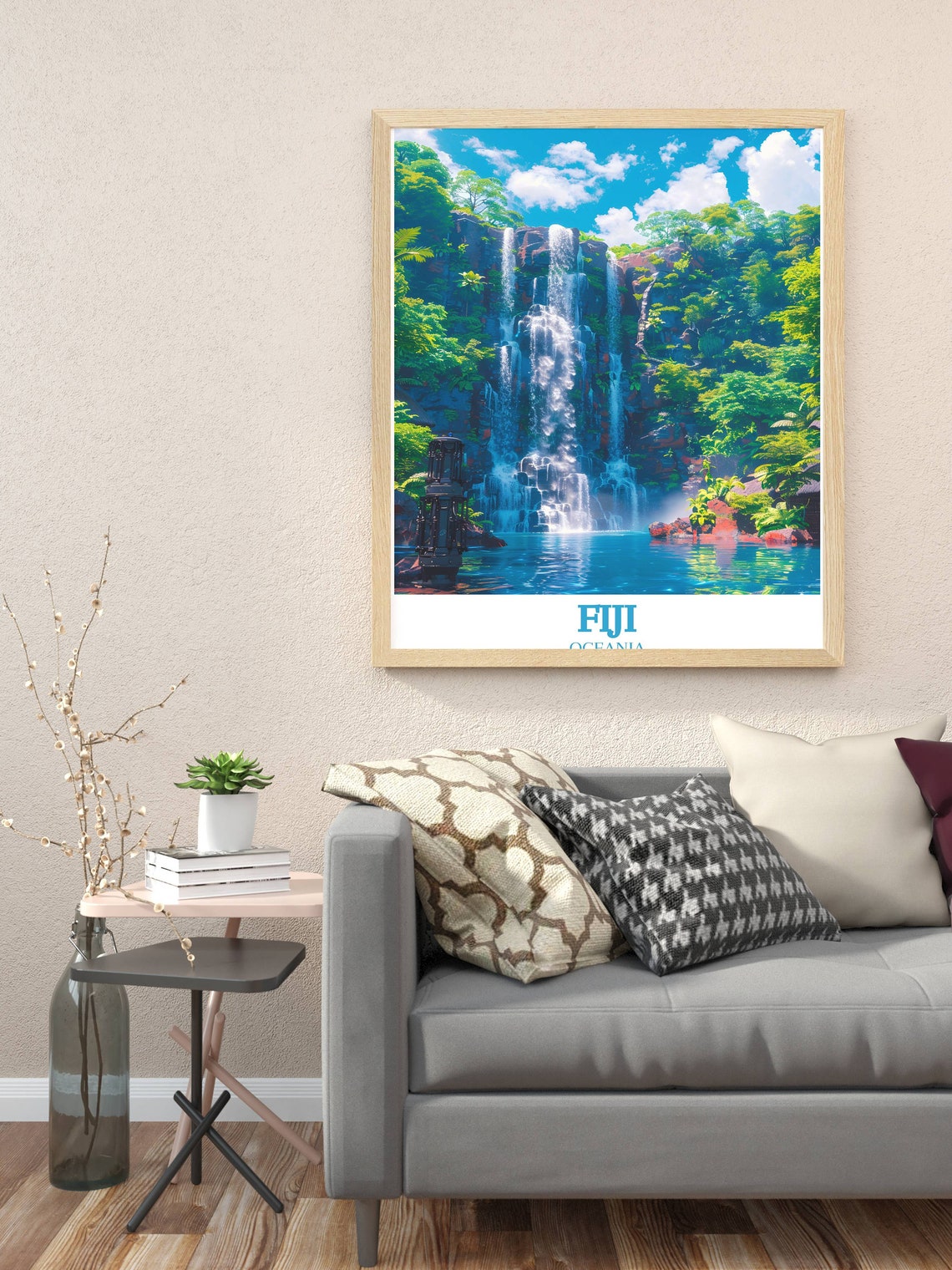 Fiji Oceania Tropical Waterfall Lush Rainforest Blue Pool Poster - Image 2