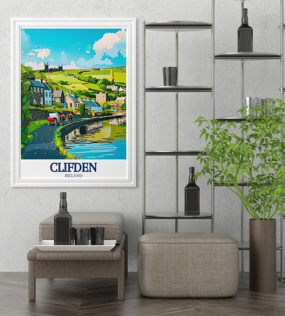 Clifden Ireland Horse Carriage Riverside Village Scene Travel Poster - Image 3