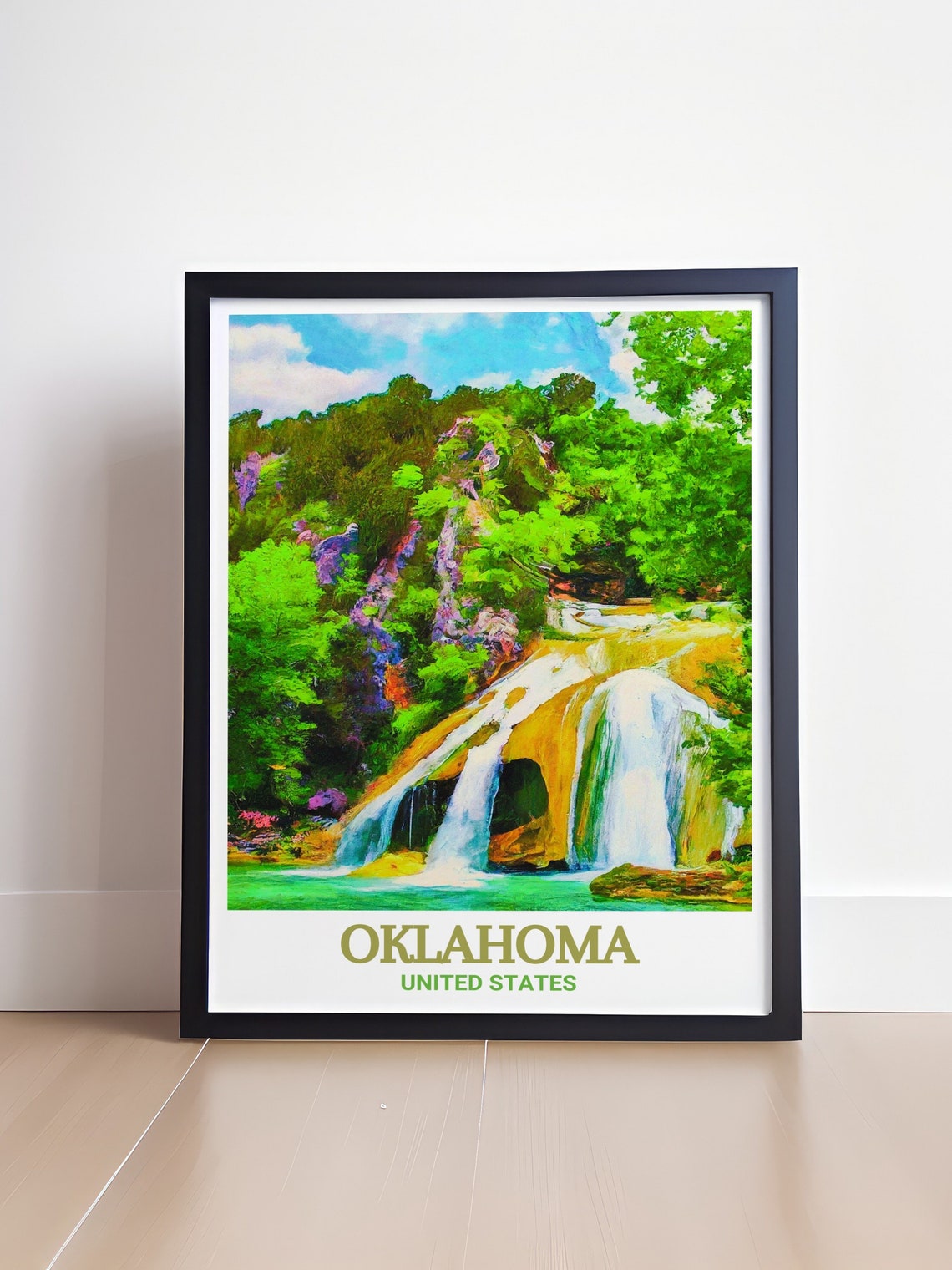 Oklahoma Turner Falls Waterfall Lush Forest Impressionist Poster - Image 4