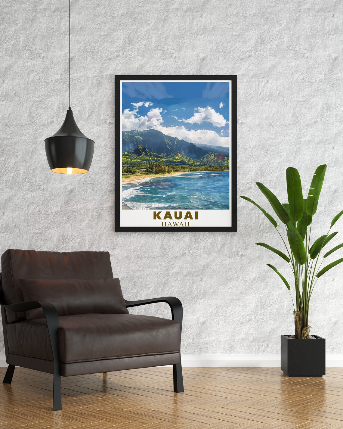 Kauai Hawaii Hanalei Bay Beach Mountains Retro Travel Poster - Image 2