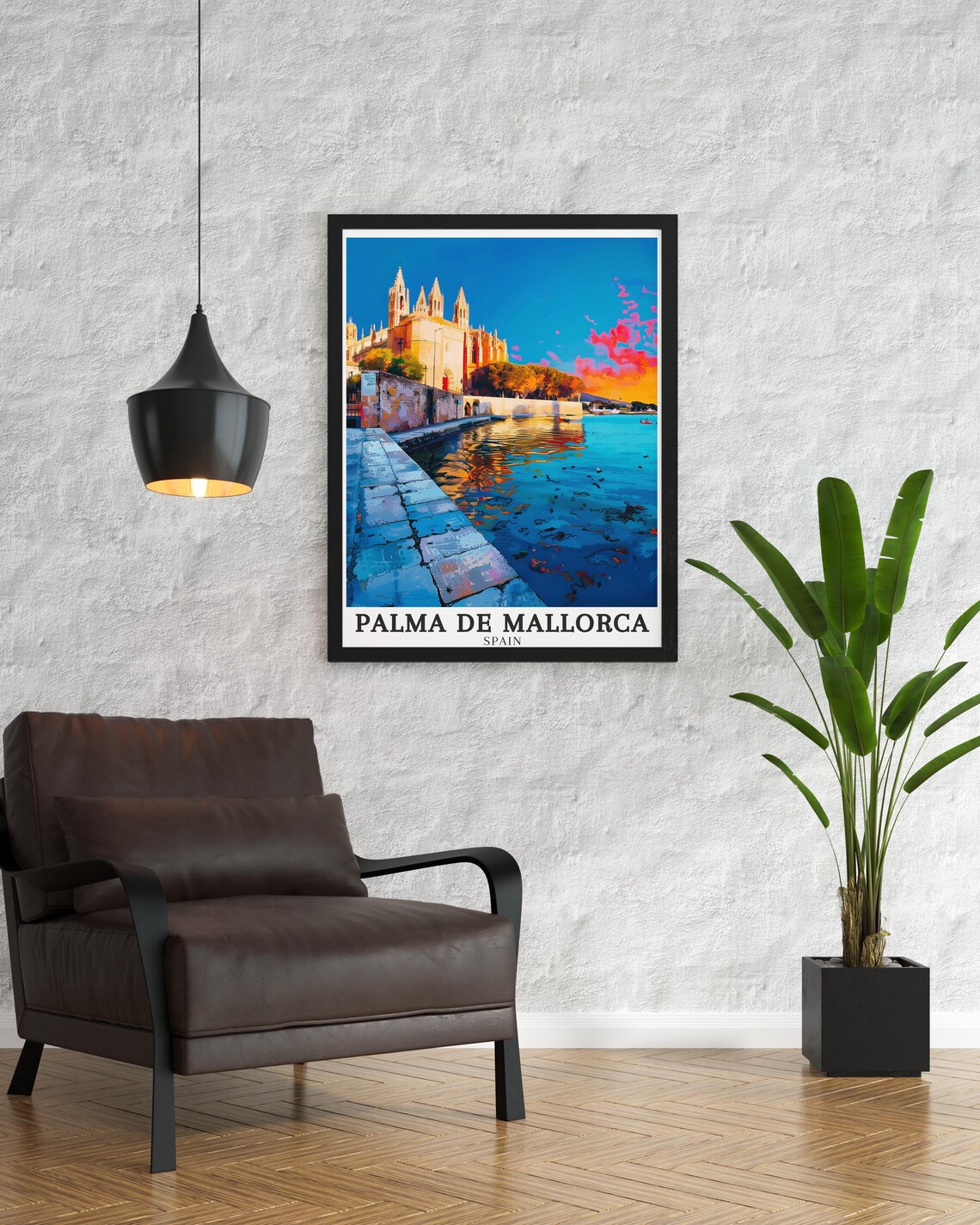 Palma De Mallorca Cathedral Waterfront Sunset Scene Travel Poster - Image 3