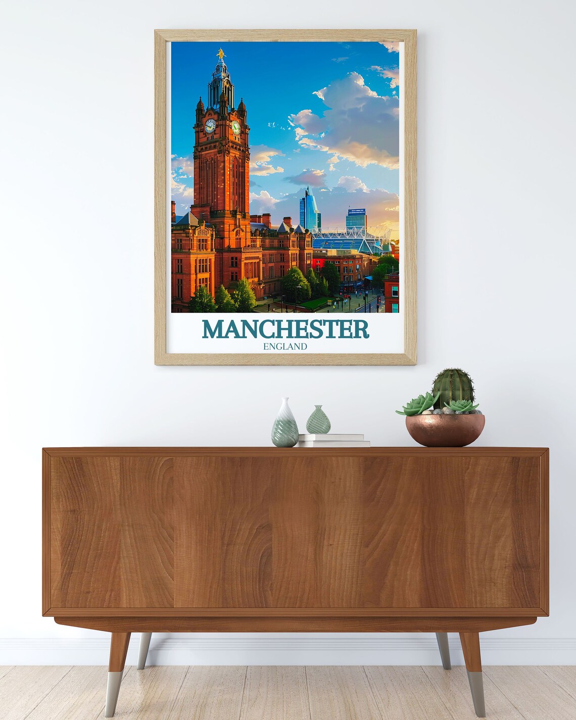 Manchester Town Hall Clock Tower Sunset Skyline England Poster - Image 2