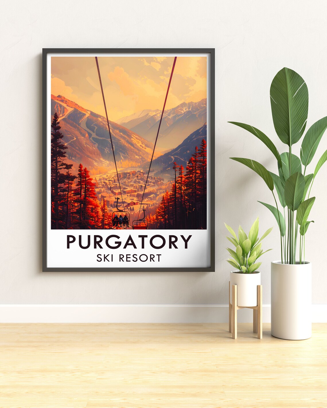 Purgatory Ski Resort Chairlift Over the Valley at Sunset Travel Poster - Image 3
