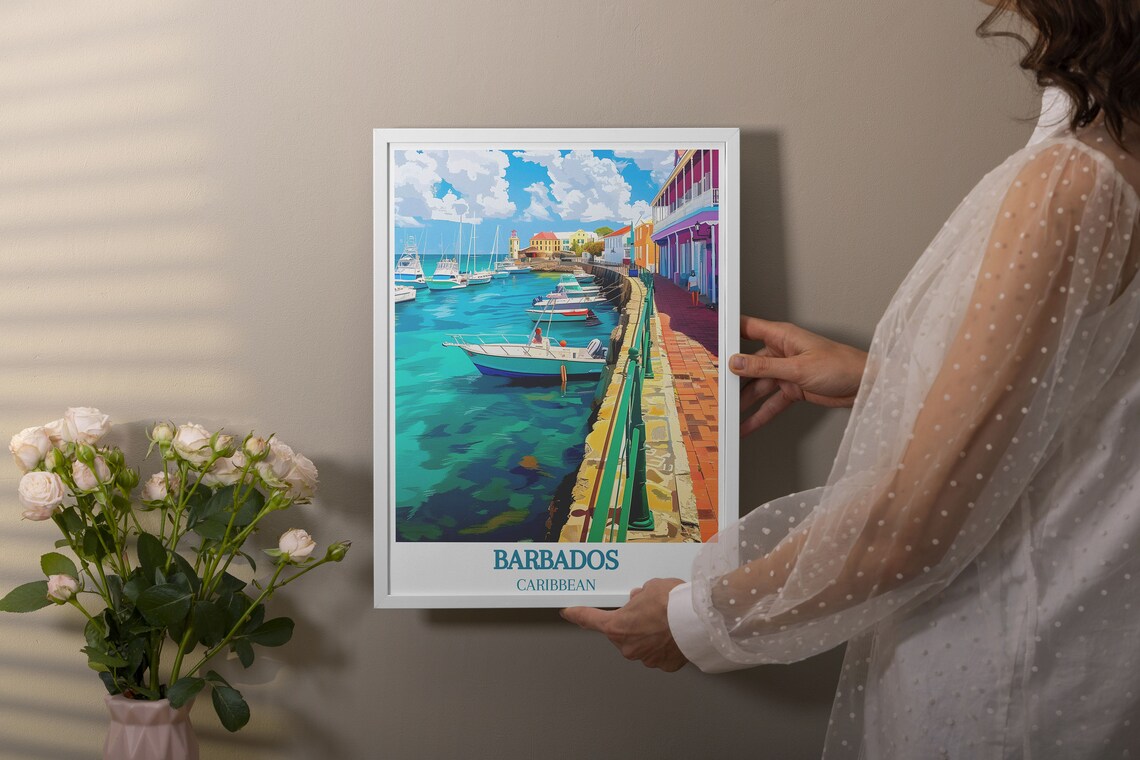 Barbados Bridgetown Harbor Turquoise Boats Classic Travel Poster - Image 3