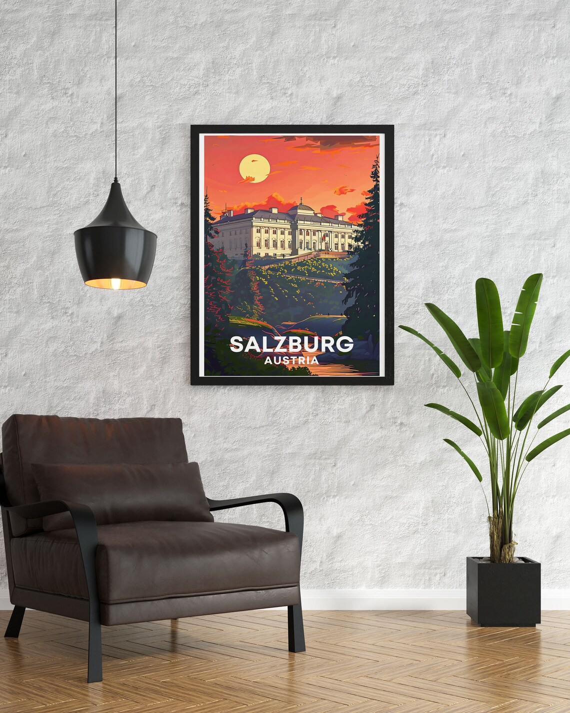 Salzburg Austria Sunset Mirabell Palace Retro Vintage Travel Poster - Image 2