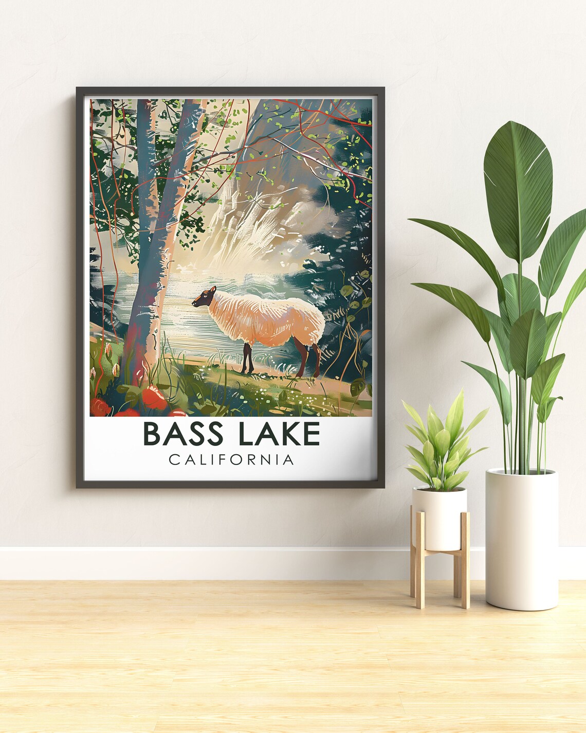 Bass Lake California Sheep Grazing at the Woodland Shore Poster - Image 3