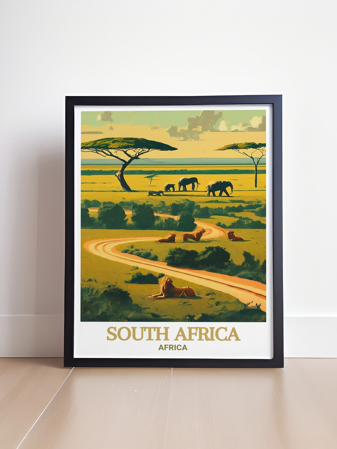 South Africa Safari Savanna with Elephants and Lions Travel Poster - Image 4