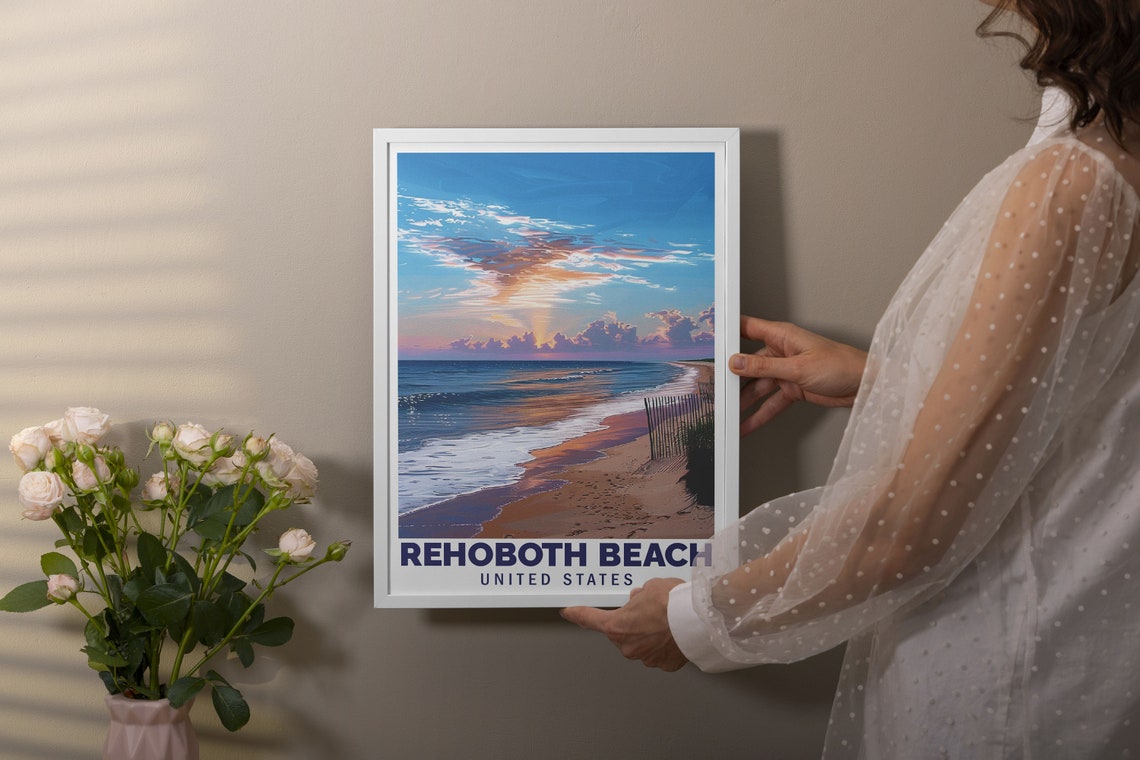 Rehoboth Beach Sunrise Dune Fence Delaware Ocean Morning Poster - Image 2