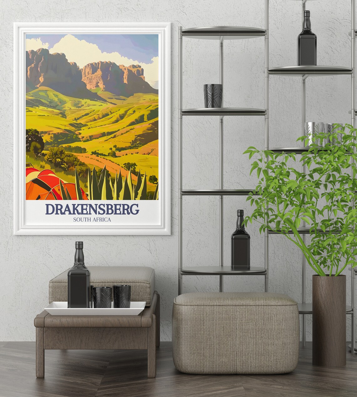 Drakensberg South Africa Camping Tent Golden Hills Escarpment Poster - Image 2
