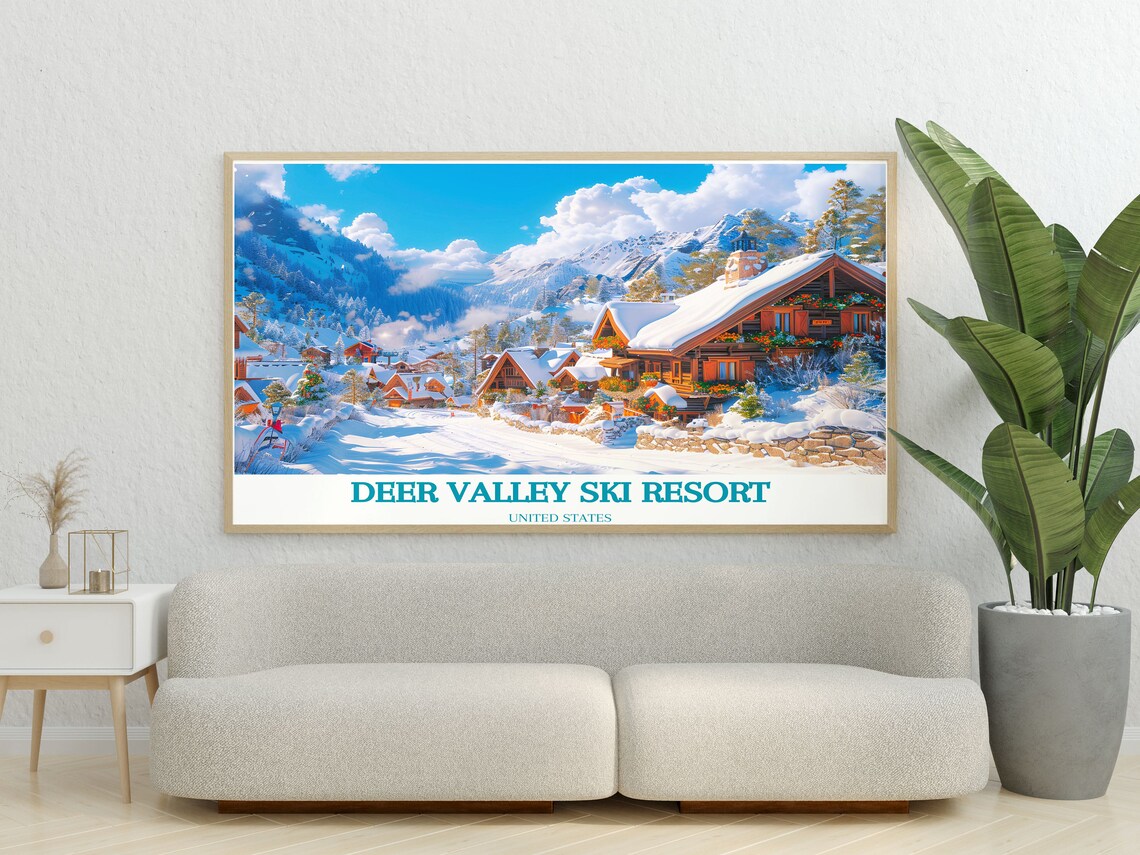 Deer Valley Ski Resort Snowy Log Cabins Village Winter Scene Poster - Image 3