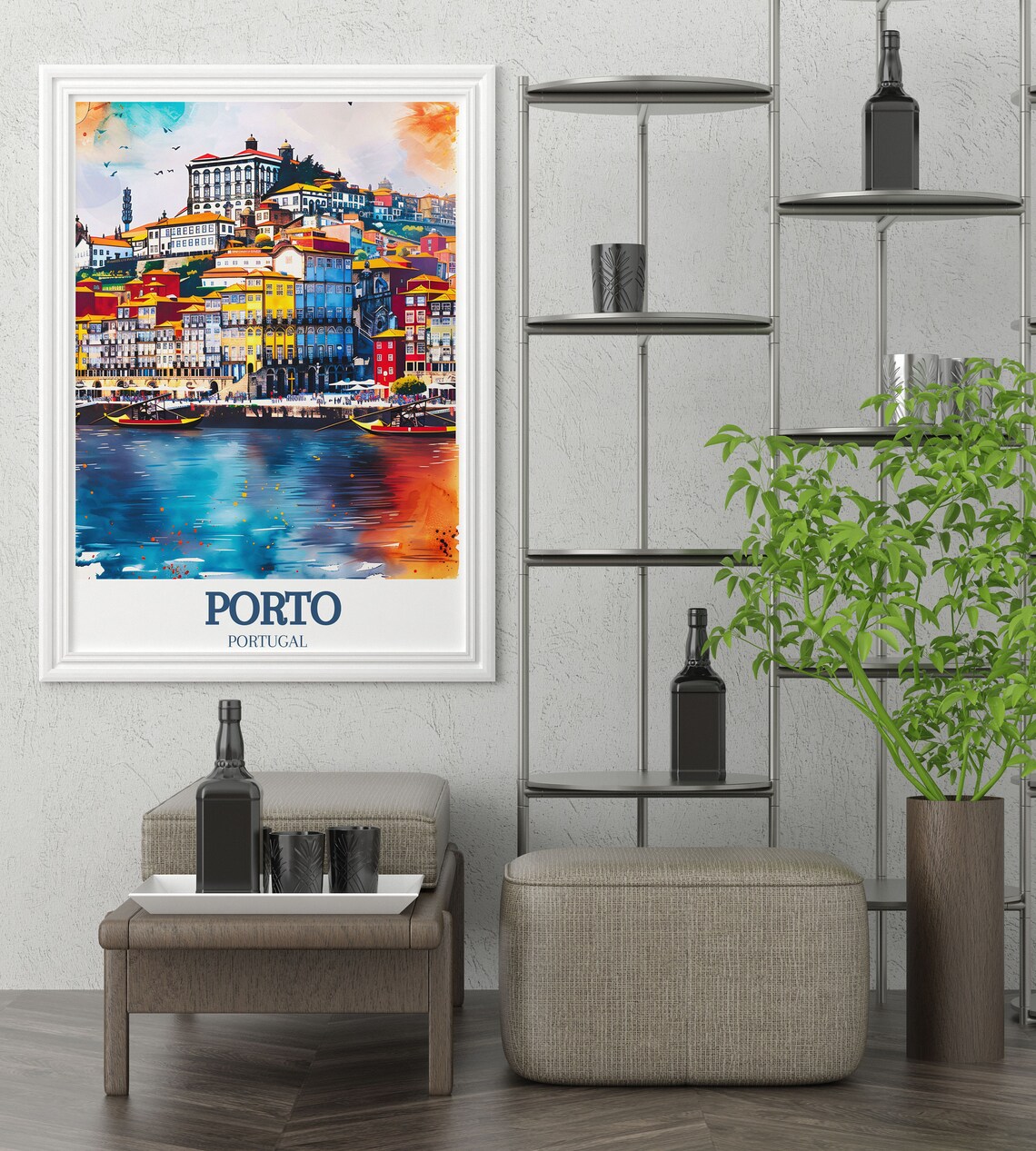 Porto Ribeira Douro River Rabello Boats Watercolor Travel Poster - Image 3