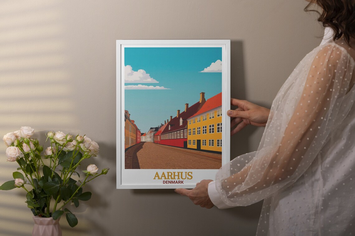 Aarhus Denmark Colorful Historic Houses Old Street Cityscape Poster - Image 3