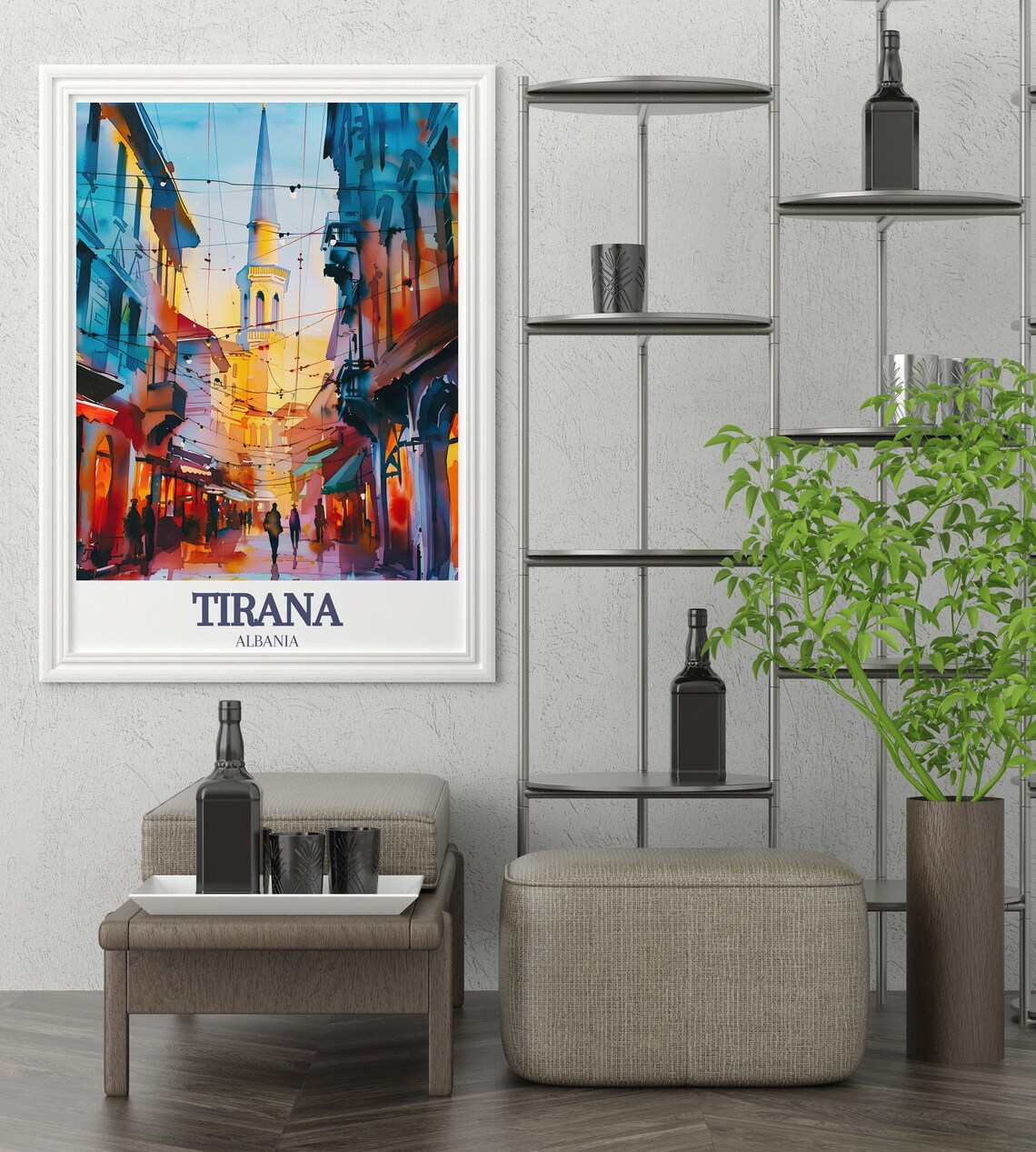 Tirana Albania Old Bazaar Mosque Street Vintage Travel Poster - Image 2