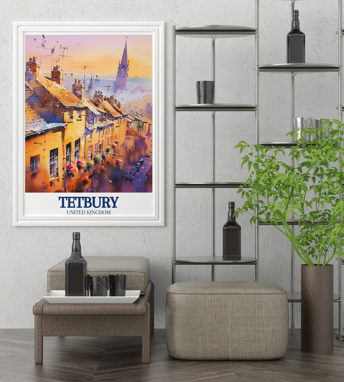 Tetbury Sunset Rooftops Watercolor Cotswold Village England Poster - Image 3