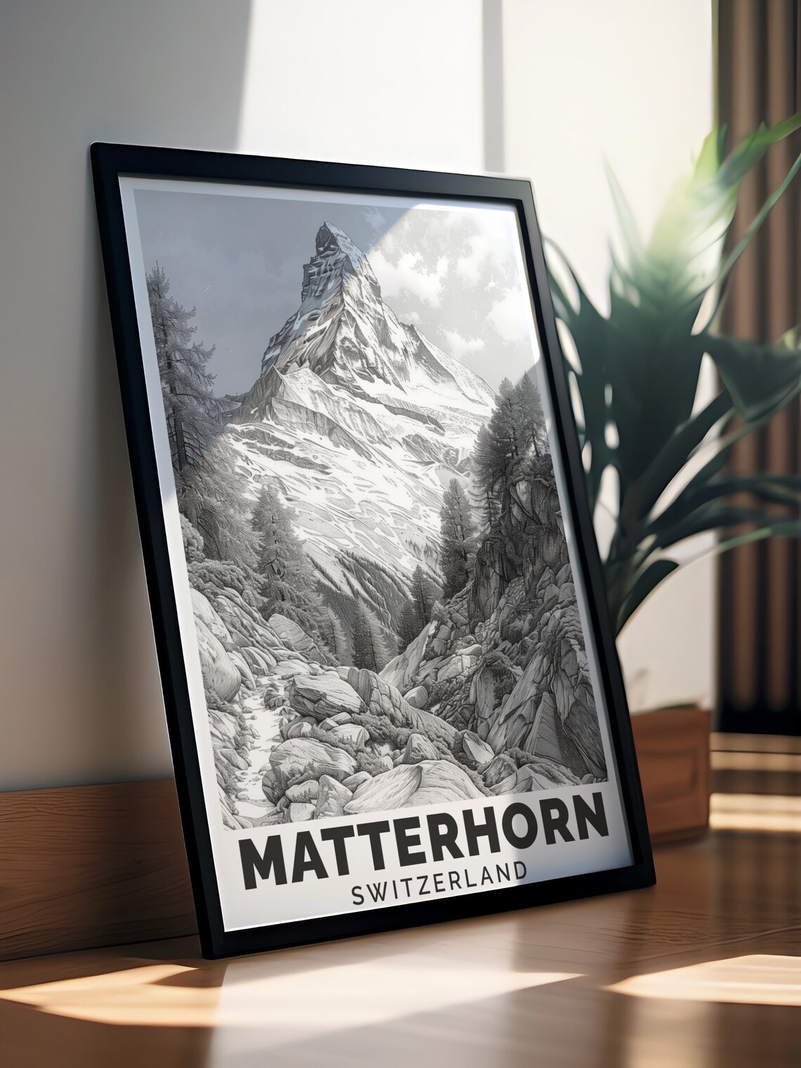 Matterhorn Switzerland Black and White Mountain Sketch Poster - Image 3