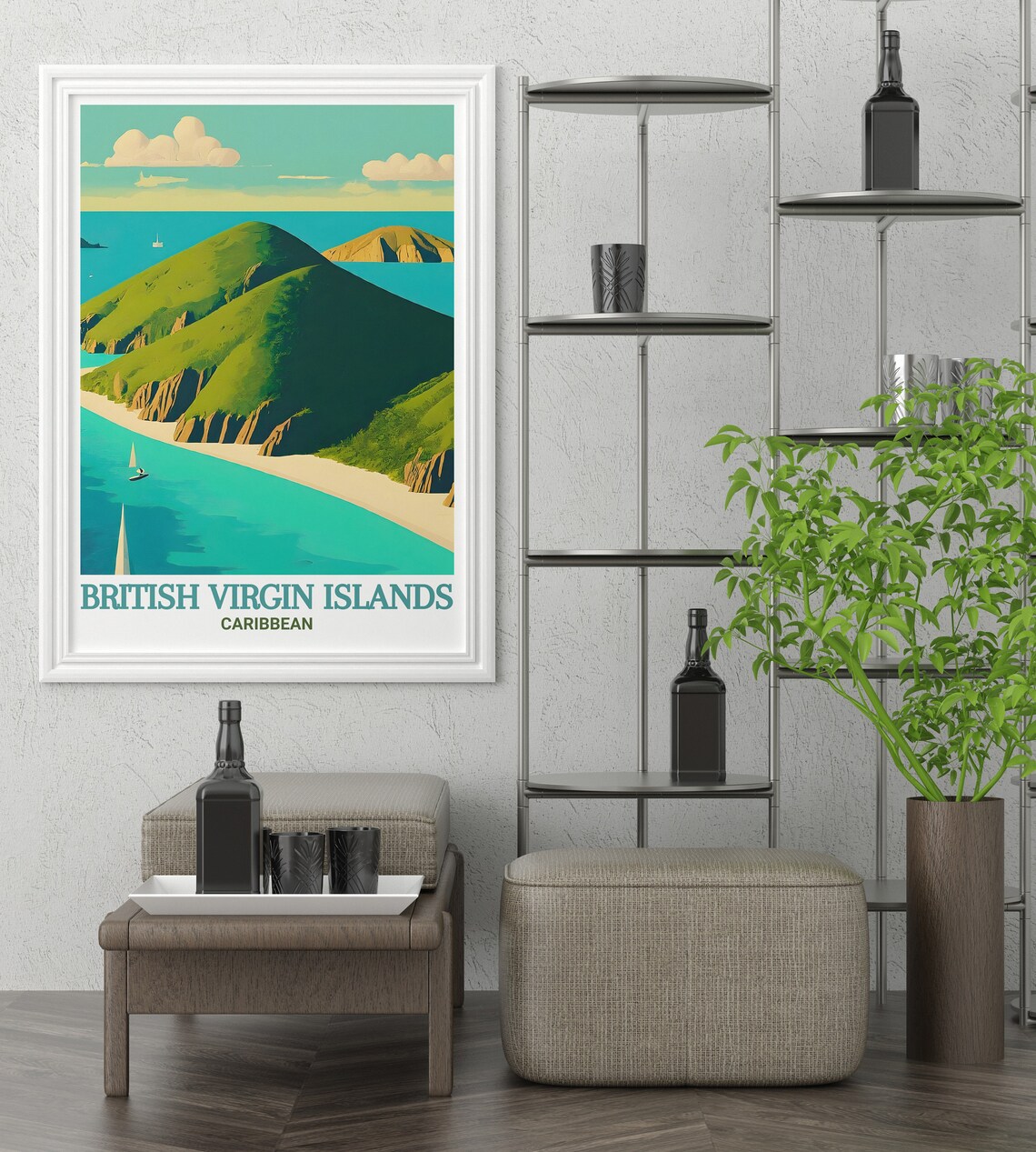 Norman Island Green Cliffs and Sailboats British Virgin Islands Poster - Image 2