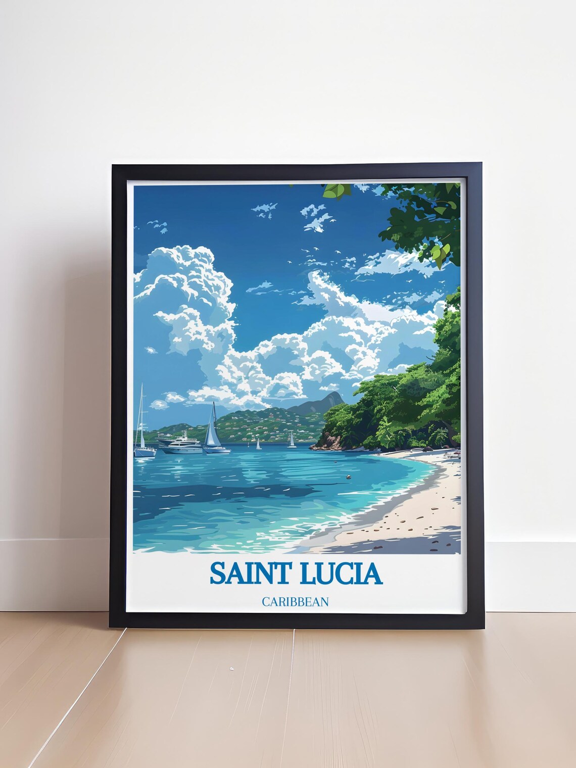 Saint Lucia Caribbean Beach Sailboats On A Turquoise Bay Poster - Image 4