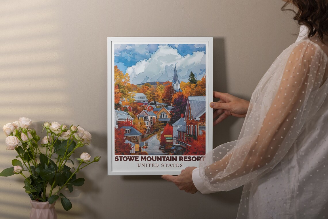 Stowe Mountain Resort Vermont Fall Foliage Village Travel Poster - Image 2