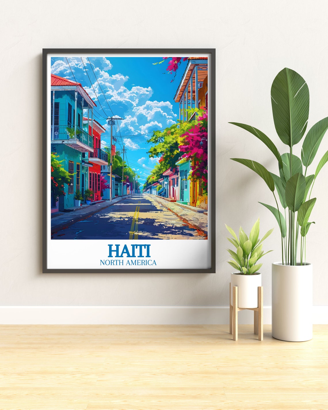 Haiti Colorful Colonial Street Caribbean Island Travel Poster - Image 2