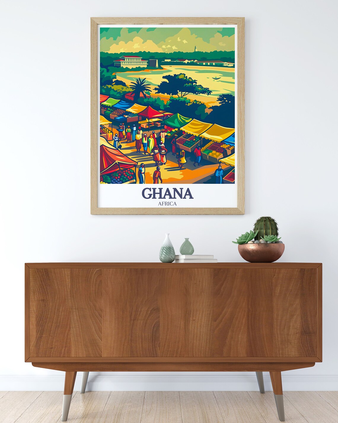 Ghana Coastal Market Riverside Colorful Crowd Africa Travel Poster - Image 2