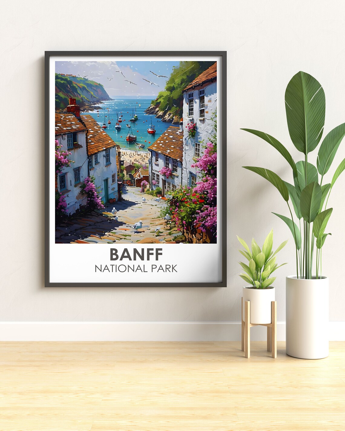 Banff National Park Coastal Fishing Harbor Village Scene Poster - Image 2