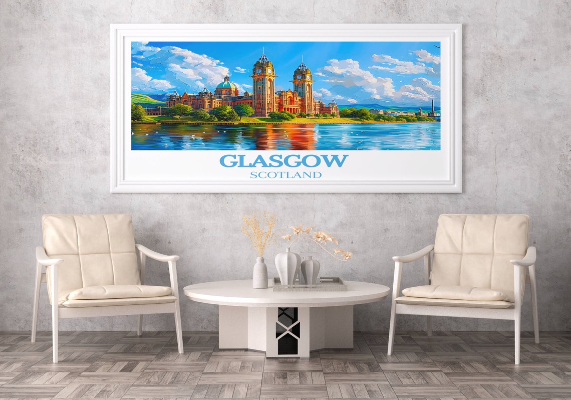 Glasgow Scotland Riverside Twin Clock Towers Summer Day Poster - Image 2