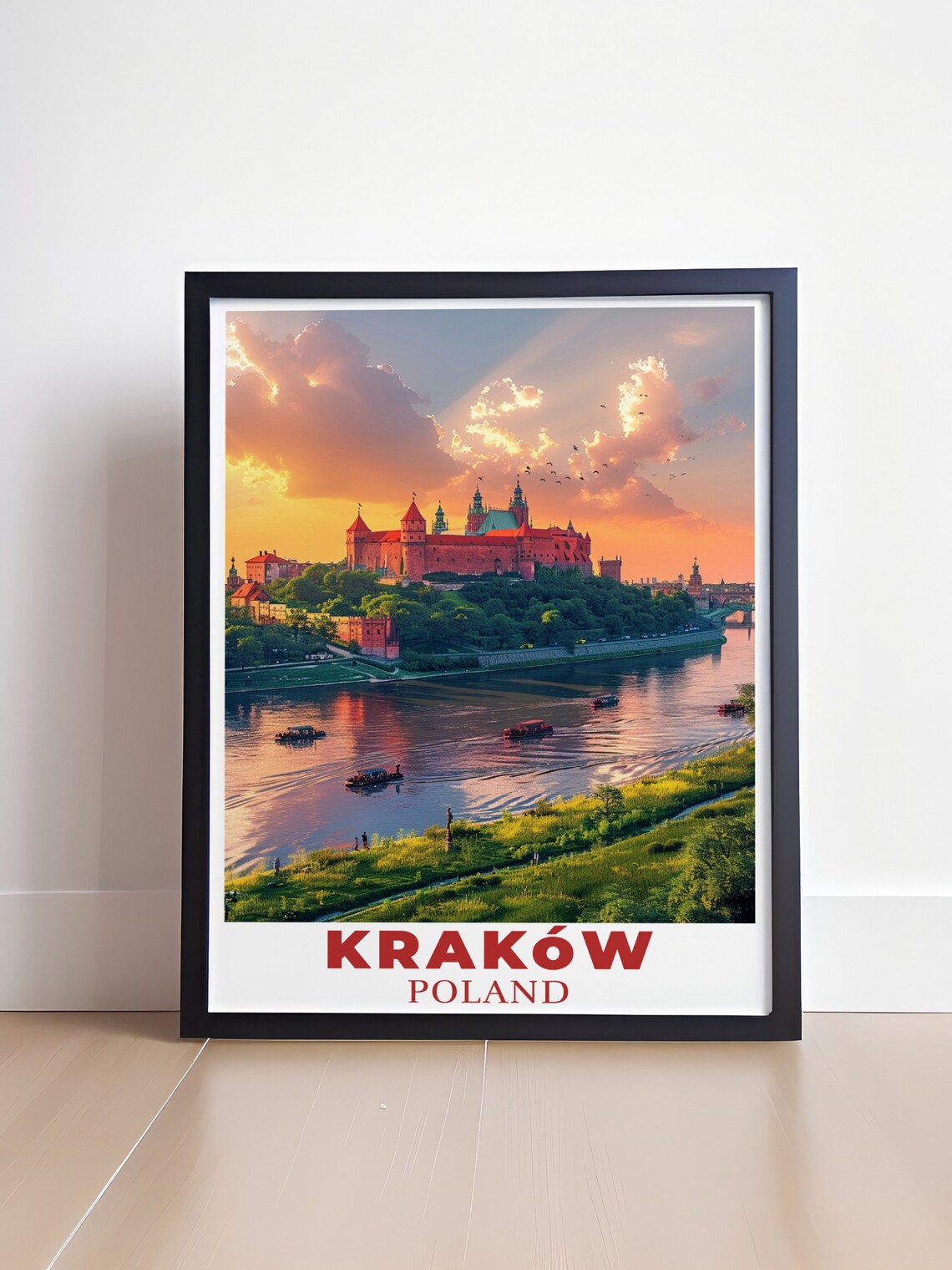Krakow Poland Wawel Castle Vistula River Sunset Travel Poster - Image 4