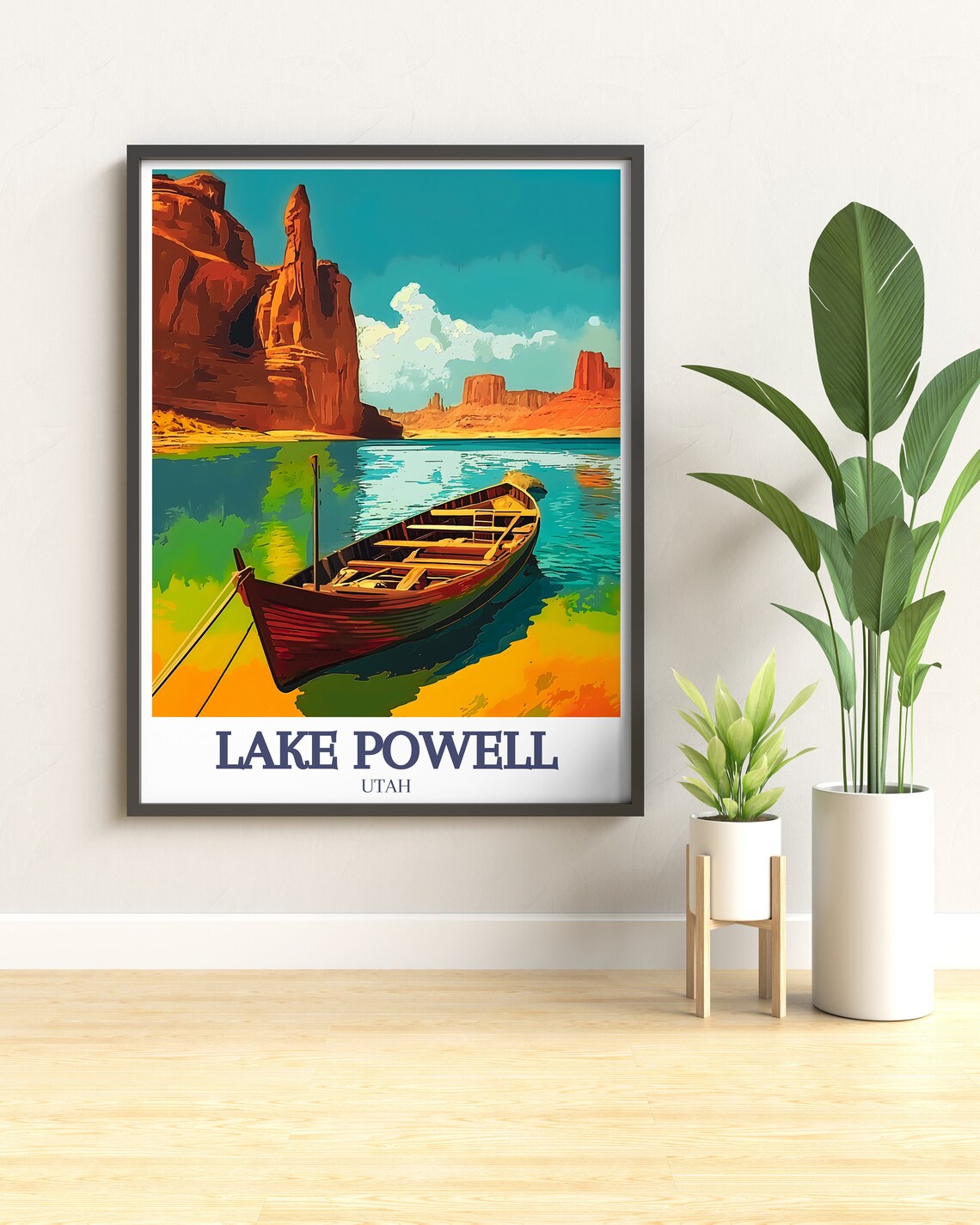 Lake Powell Utah Red Rocks Wooden Boat Daytime Travel Poster - Image 2