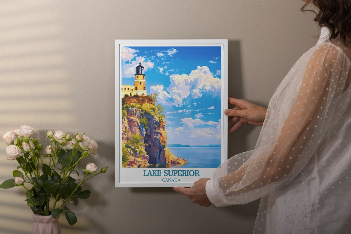 Lake Superior Canada Lighthouse Rocky Cliff View Travel Poster - Image 4