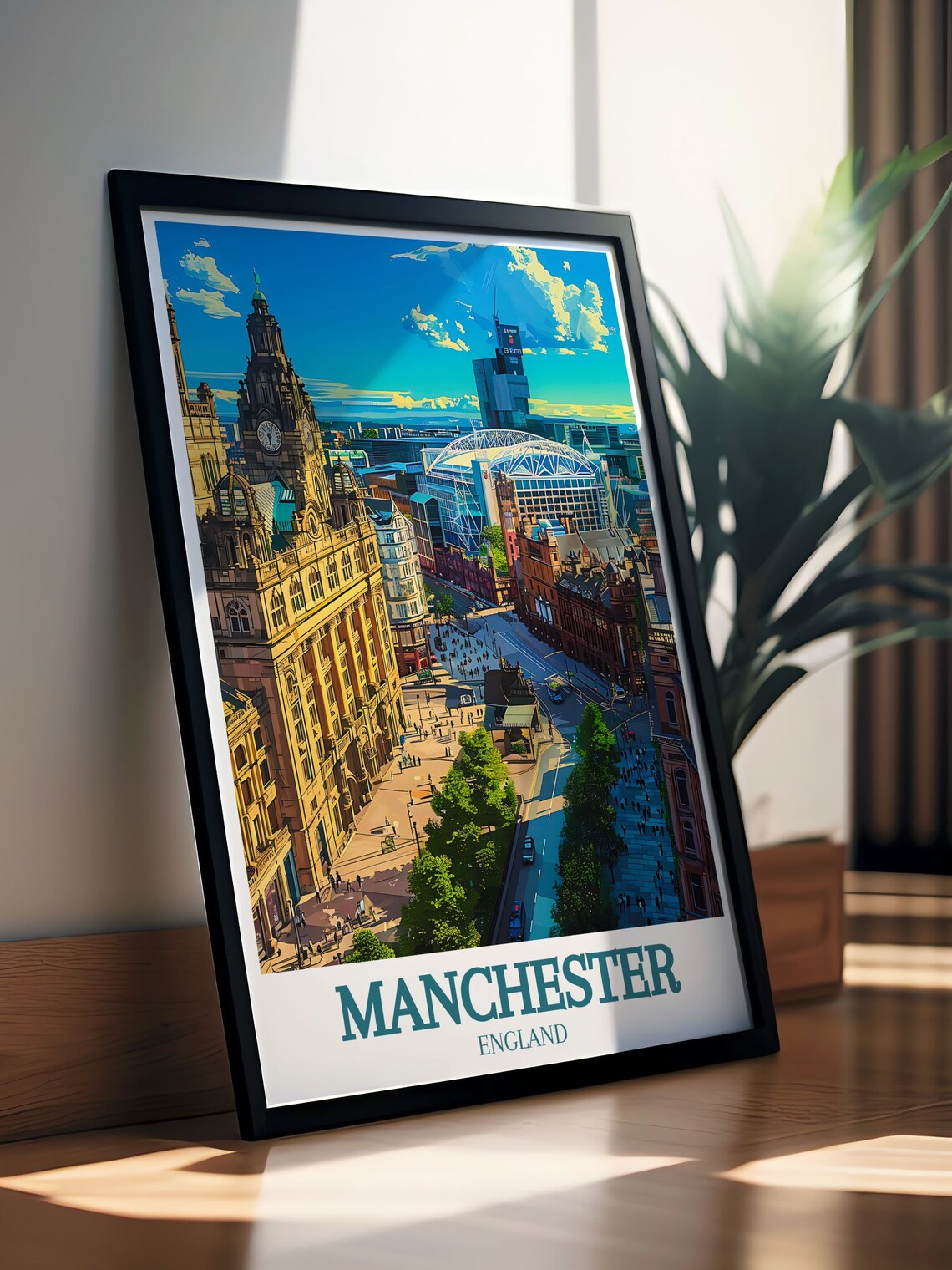 Manchester City Centre Town Hall Crowded Square England Poster - Image 2