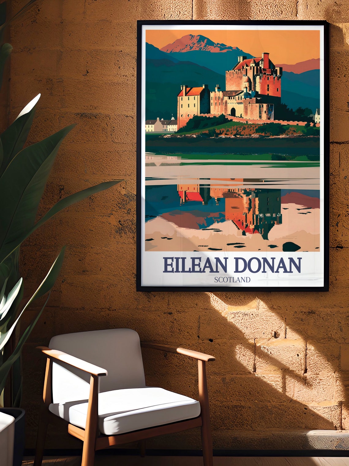 Eilean Donan Castle Scotland Sunset Reflection Vintage Travel Poster - Image 3