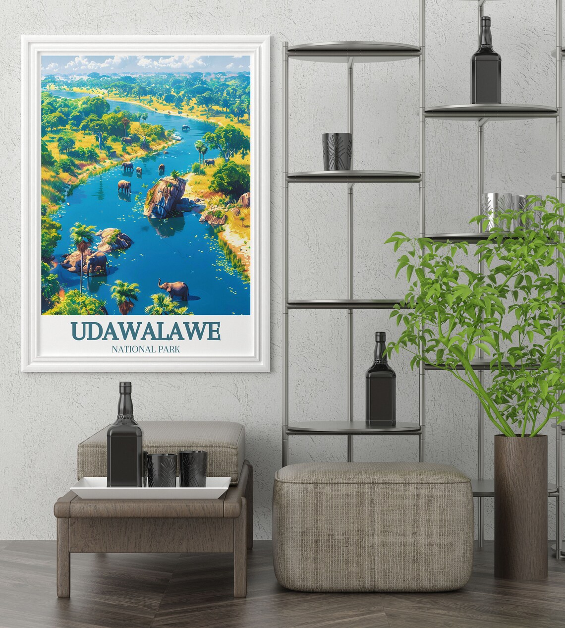 Udawalawe National Park Sri Lanka Elephants River Travel Poster - Image 2